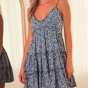 Lulus Stay Breezy Blue Floral Print Ruffled Babydoll Dress - Size XL